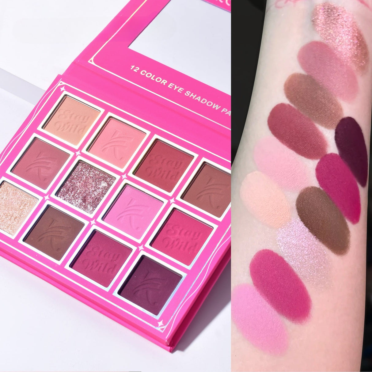 Paleta de Machiaj, KEVIN & COCO, Stay Wild. Fard de Pleoape, 12 culori, 13.6 x 10.4 x 0.9 cm - vivimall.ro