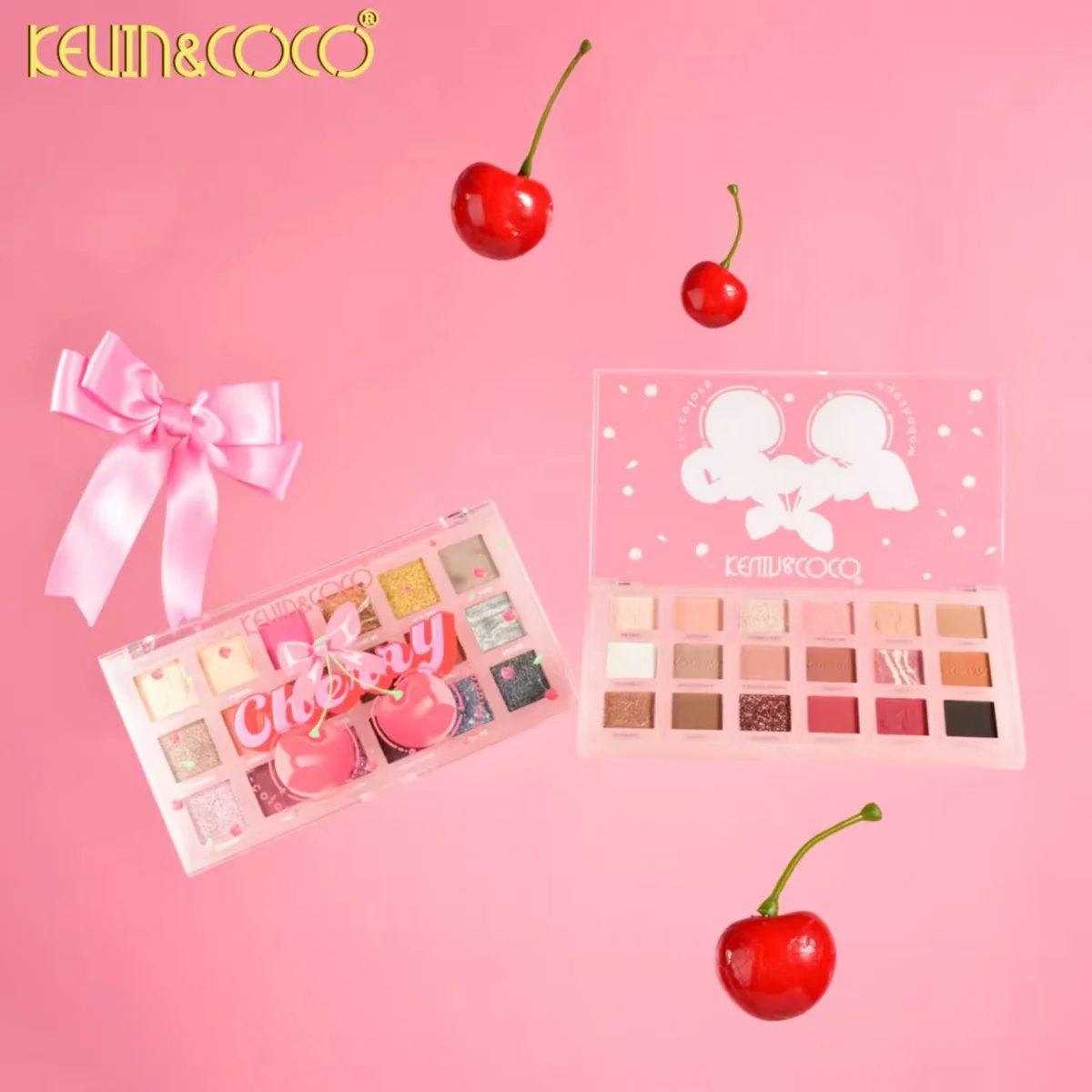 Paleta Farduri de Pleoape, Kevin&Coco, Paleta pentru Machiaj, 18 Nuante, Model Cherry Glam, Mate si Sidefate, 9.9x1.7x17.7 cm, Multicolor - vivimall.ro