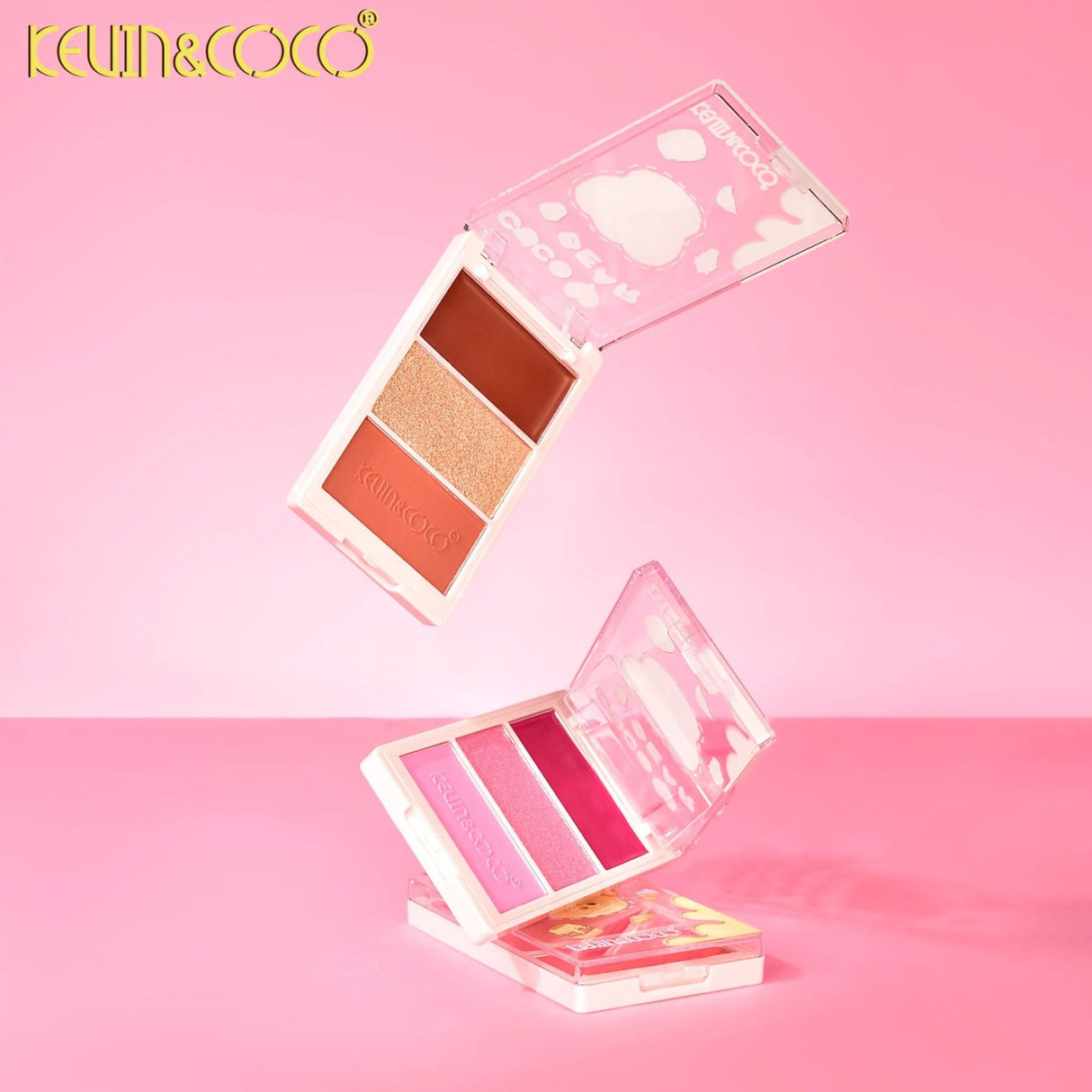 Paleta Fard de Obraz, Kevin&Coco, 3 Culori, Blush, Iluminator, Contur, Textură Fină, Efect Natural, pentru Toate Tipurile de Ten, 71.7 g, 6.7 x 1.5 x 11 cm, Bronz - vivimall.ro