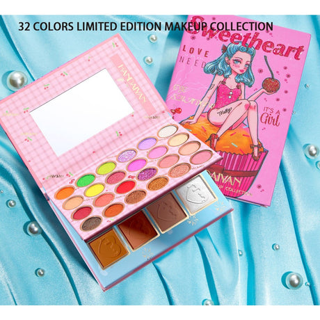 Trusa de machiaj, paleta de farduri , iluminator si blush Sweetheart cu 32 de culori pigmentate, Vivimall - vivimall.ro