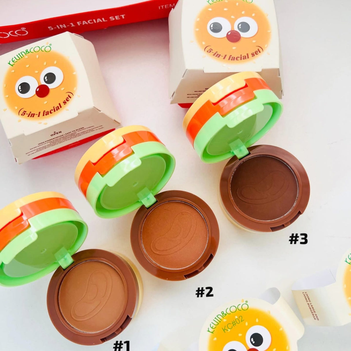 Paletă Machiaj 5 în 1 Kevin&Coco Burger, Blush Iluminator Contur