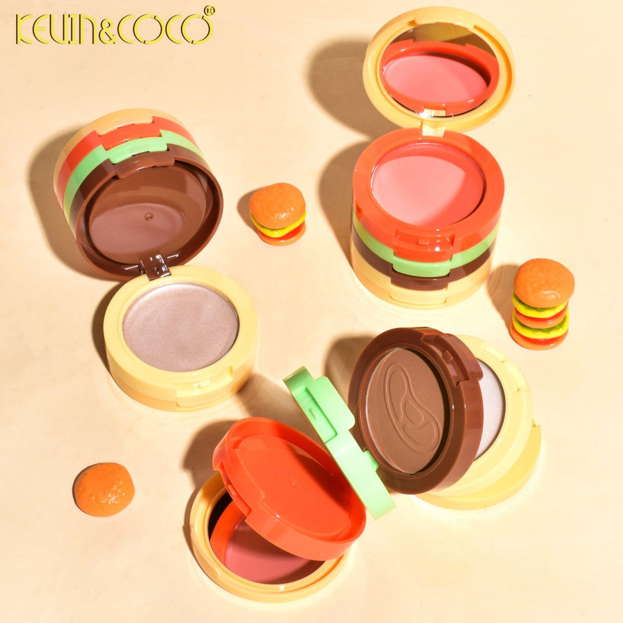 Set machiaj Kevin&Coco Burger, vedere laterală, dimensiuni 8,7 x 8,7 x 6 cm, 122 g