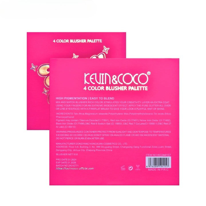 Paleta de Blush, KEVIN&amp;COCO, 4 Culori Stay Wild, 12.2 x 12.2 x 0.9 cm - vivimall.ro