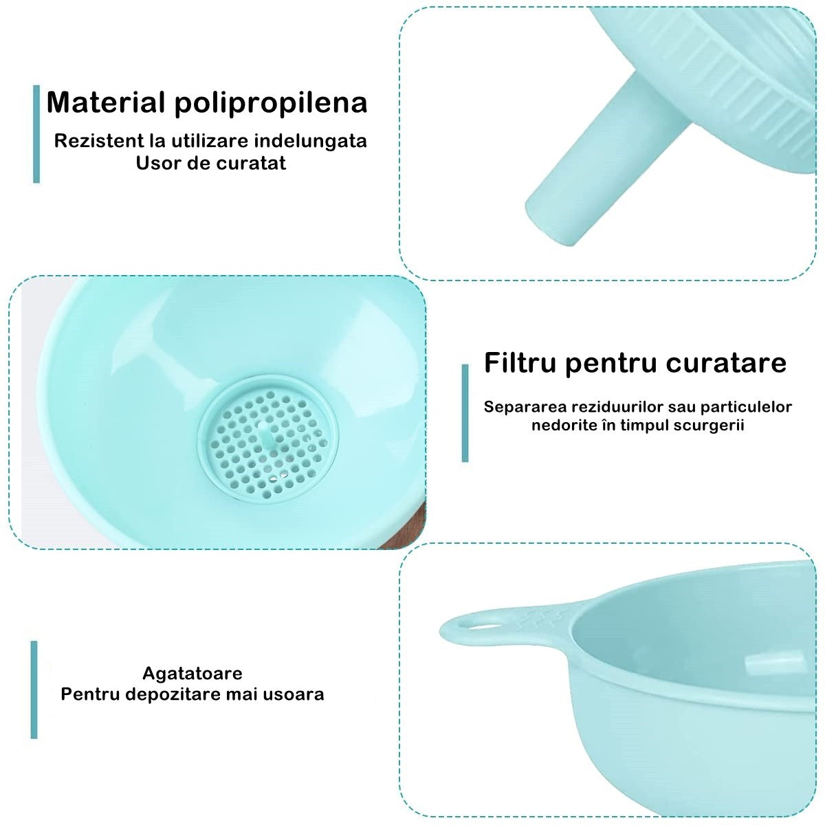 Palnie Din Plastic 3 In 1 Doua Dimensiuni De Scurgere, Cu Filet Si Filtru, Diametru Scurgere 5.4 Cm, 11.5 X 16.7 Cm, Albastru - vivimall.ro