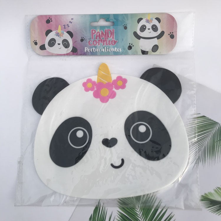 Suport Pentru Pahar, Model Urs Panda, Din Pvc, 18.5X16 Cm, Rezistent La Caldura, Alb/Negru - vivimall.ro