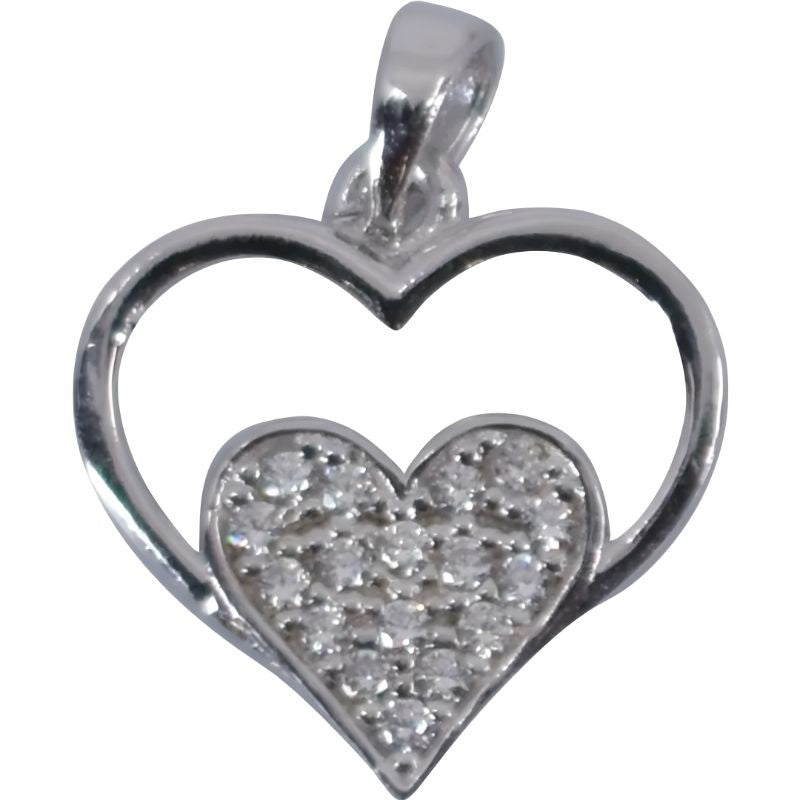 Pandantiv, Jolie Silver, Argint 925, Model Inima in Inima, Pietre Zirconiu, 20 x 15 mm, 1.2 g - vivimall.ro