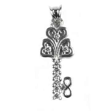 Pandantiv Cheie cu pietre, Argint 925, 2.7 cm x 1 cm, rodiata - vivimall.ro