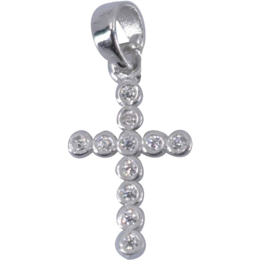 Pandantiv argint 925 Jolie Silver model cruce cu zirconii, vedere frontală, dimensiuni 20x0,9 mm