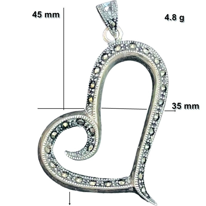 Pandantiv din Argint 925 Jolie Silver, Model Inima cu Marcasite, 45 x 35 mm, 4.8 g - vivimall.ro