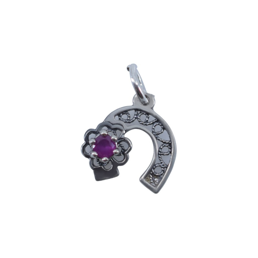 Pandantiv din Argint 925 Potcoava Filigran cu Trifoi si Piatra - vivimall.ro