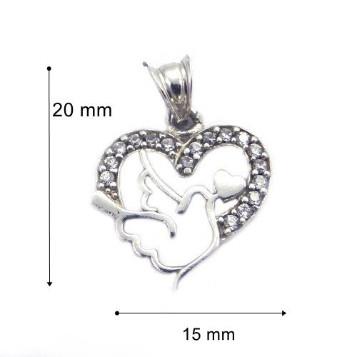 Pandantiv, Jolie Silver, Argint 925, Model Inima cu Porumbel, 20 x 15 mm, 1.5 g - vivimall.ro