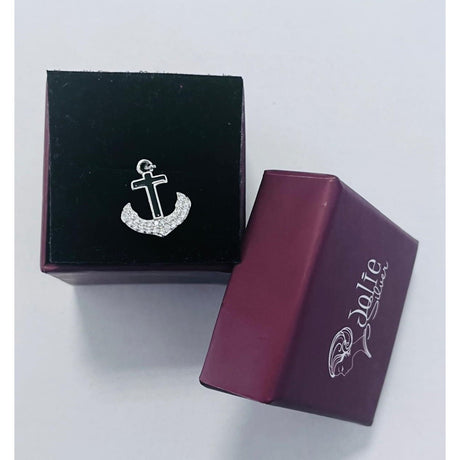 Pandantiv, Jolie Silver, Argint 925, Model Cruce Ancora cu pietre, 13 x 13 mm, 1.1 g - vivimall.ro