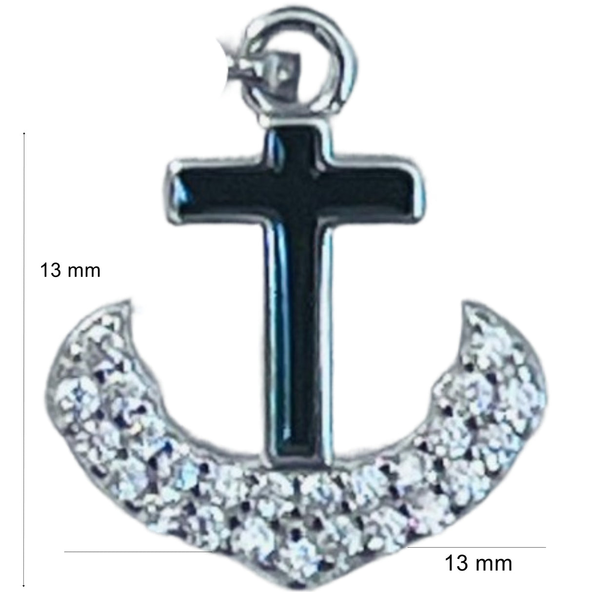 Pandantiv, Jolie Silver, Argint 925, Model Cruce Ancora cu pietre, 13 x 13 mm, 1.1 g - vivimall.ro