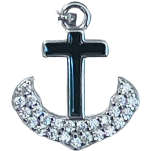Pandantiv, Jolie Silver, Argint 925, Model Cruce Ancora cu pietre, 13 x 13 mm, 1.1 g - vivimall.ro