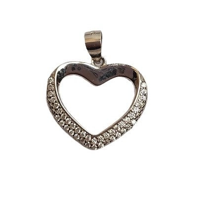 Pandantiv, Jolie Silver, Argint 925, Model Inima Contur cu Pietre Rodiata, 1.7 G, 1.6 x 1.8 Cm - vivimall.ro