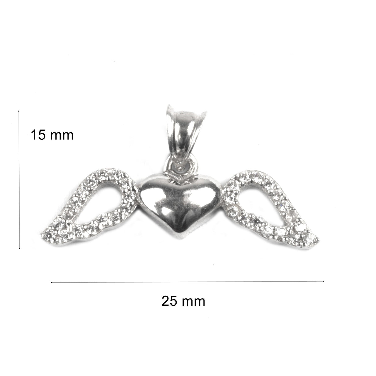 Pandantiv, Jolie Silver, Argint 925, Model Inima cu Aripi, Pietre Zirconiu, 25 x 15 mm, 1.4 g - vivimall.ro