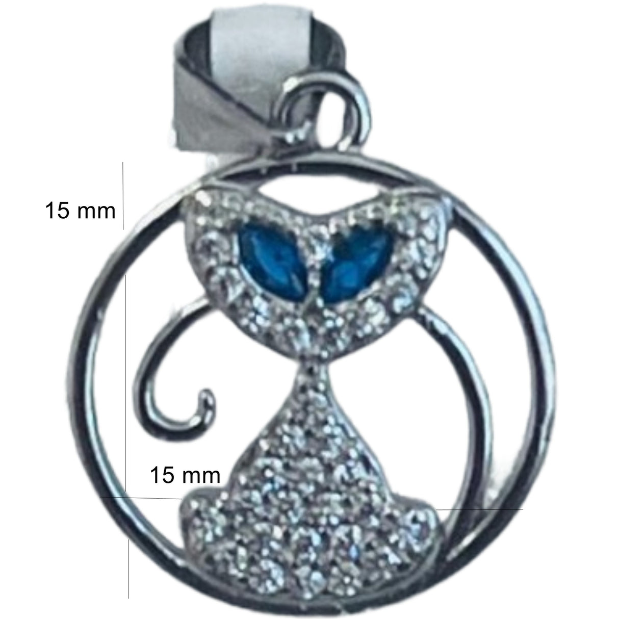 Pandantiv, Jolie Silver, Argint 925, Model Pisica in cerc cu Ochi Albastri, 15 x 15 mm, 1.9 g - vivimall.ro