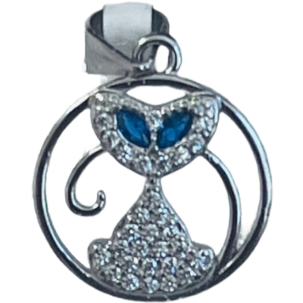 Pandantiv, Jolie Silver, Argint 925, Model Pisica in cerc cu Ochi Albastri, 15 x 15 mm, 1.9 g - vivimall.ro