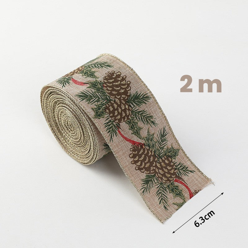 Panglica de Craciun pentru Decor Brad, Flippy, Panglica Decorativa de Craciun pentru Funde, Imprimeu Conuri de Brad, 200 x 6.3 m, Khaki Verde Maro - vivimall.ro