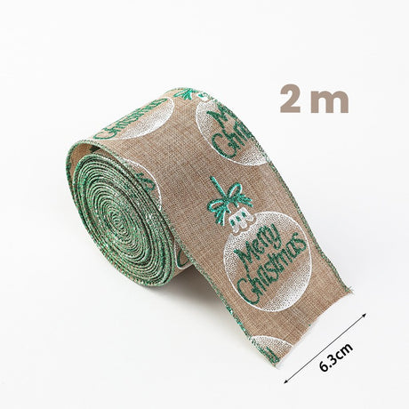 Panglica de Craciun pentru Decor Brad, Flippy, Panglica Decorativa de Craciun pentru Funde, Imprimeu Globulet Merry Christmas, 200 x 6.3 m, Khaki Alb Verde - vivimall.ro