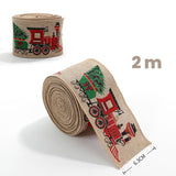 Panglica de Craciun pentru Decor Brad, Flippy, Panglica Decorativa de Craciun pentru Funde, Imprimeu Trenulet, 200 x 6.3 m, Khaki - vivimall.ro