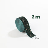 Panglica Decorativa de Craciun, Flippy, Panglica din Panza cu aspec de Catifea, Funda Ornament, Model cu Stele Aurii, Decor pentru Brad de Craciun, 200 x 2.5 cm, Verde - vivimall.ro