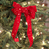 Panglica Decorativa de Craciun, Flippy, Panglica din Panza cu aspec de Catifea, Funda Ornament, Model cu Stele Aurii, Decor pentru Brad de Craciun, 200 x 4 cm, Rosu - vivimall.ro