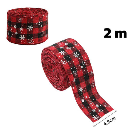 Panglica Decorativa pentru Craciun, Flippy, Ornament pentru Brad de Craciun, Pretreceri, Panglica cu Design Fulgi, 200 x 4.8 cm, Negru Rosu - vivimall.ro