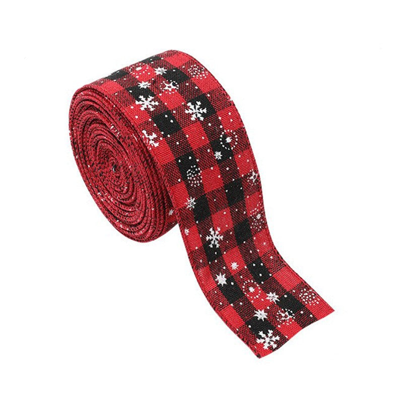 Panglica Decorativa pentru Craciun, Flippy, Ornament pentru Brad de Craciun, Pretreceri, Panglica cu Design Fulgi, 200 x 4.8 cm, Negru Rosu - vivimall.ro