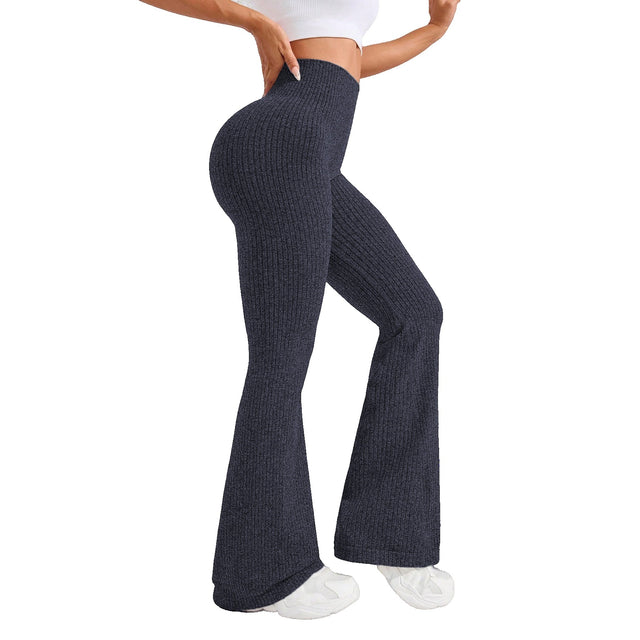 Pantaloni Sport de Dama, Vivimall, pentru Yoga, Talie Inalta, Evazati, Tricotati, Albastru Marin, Marime S - vivimall.ro
