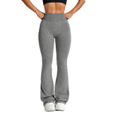 Pantaloni sport damă gri deschis Vivimall, detaliu talie înaltă fără cusături, tricotați