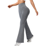 Pantaloni Sport de Dama, Vivimall, pentru Yoga, Talie Inalta, Evazati, Tricotati, Gri Deschis, Marime S - vivimall.ro