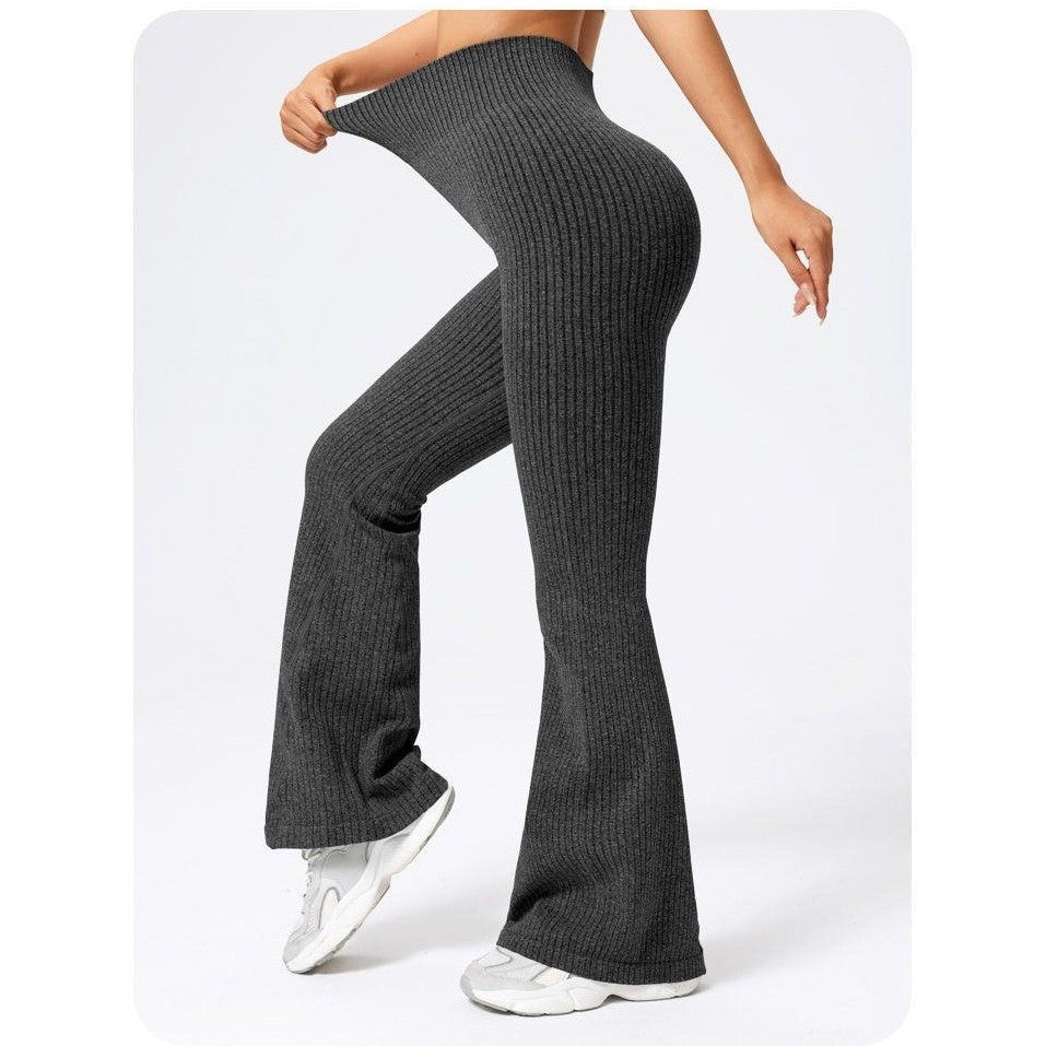 Pantaloni yoga tricotați spandex nylon negru Vivimall, vedere din spate, talie înaltă