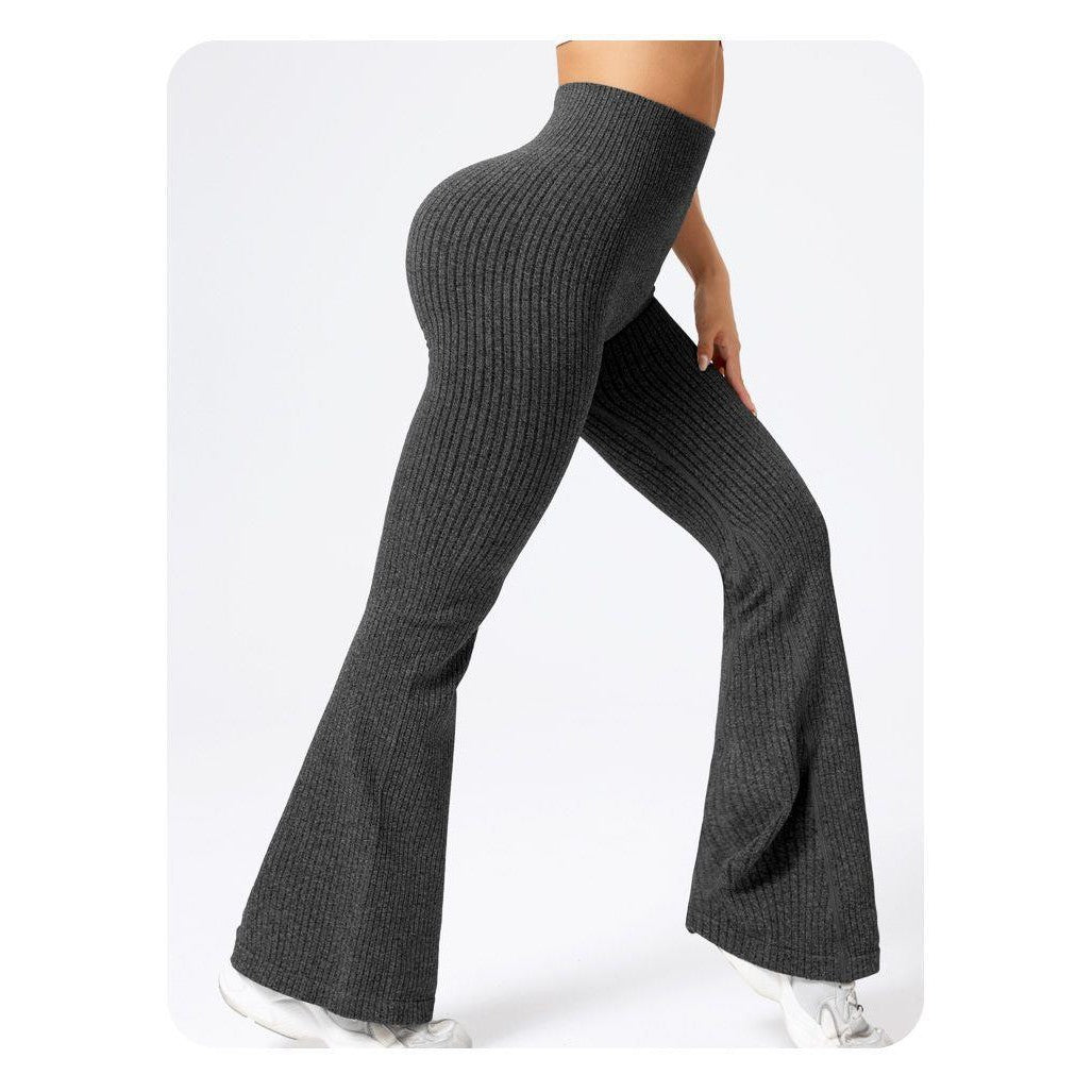 Pantaloni Sport de Dama, Vivimall, pentru Yoga, Talie Inalta, Evazati, Tricotati, Negru, Marime XL - vivimall.ro