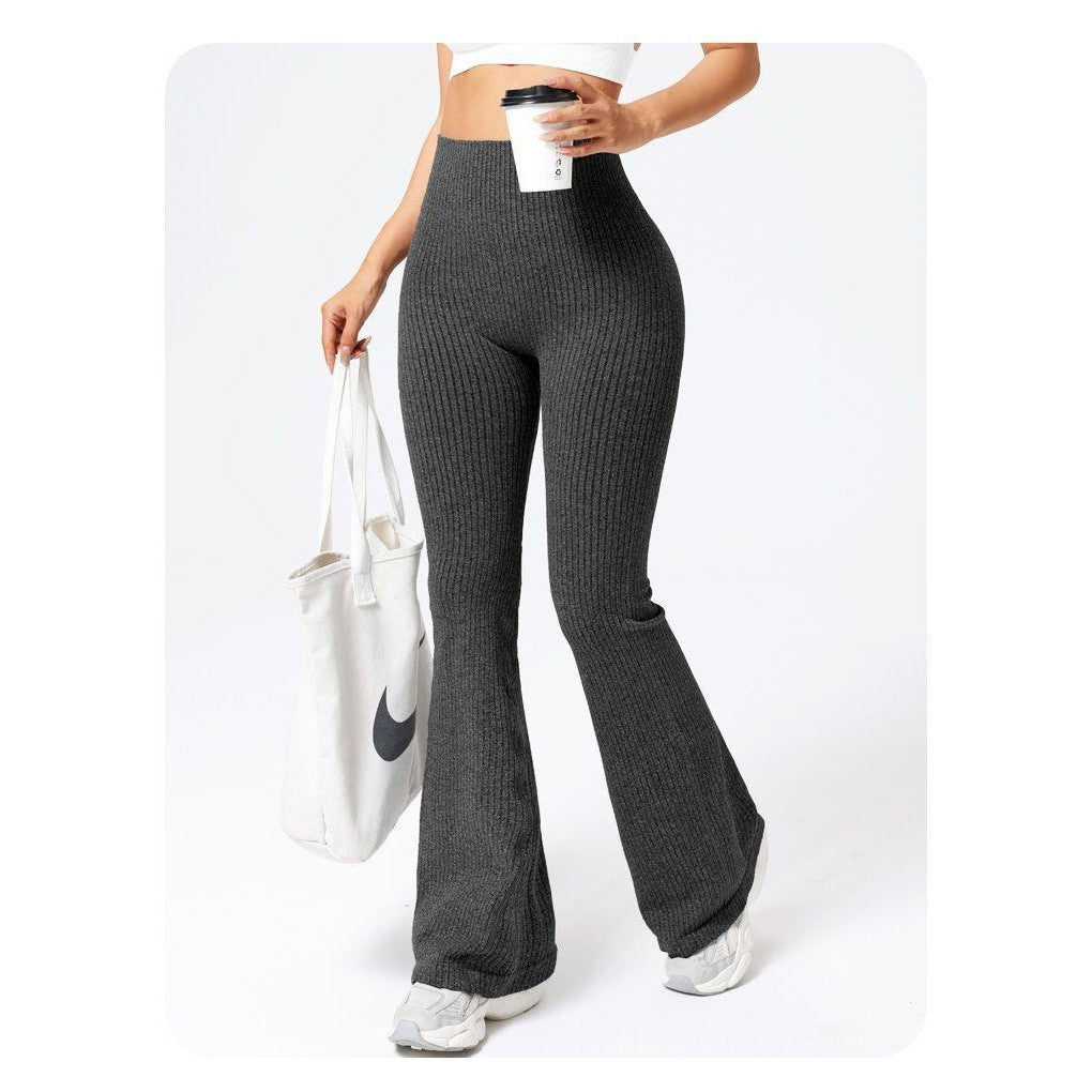 Pantaloni Sport de Dama, Vivimall, pentru Yoga, Talie Inalta, Evazati, Tricotati, Negru, Marime XL - vivimall.ro