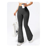 Pantaloni Sport de Dama, Vivimall, pentru Yoga, Talie Inalta, Evazati, Tricotati, Negru, Marime XL - vivimall.ro