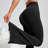 Pantaloni Sport de Dama, Vivimall, pentru Yoga, Talie Inalta, Evazati, Tricotati, Negru, Marime XL - vivimall.ro
