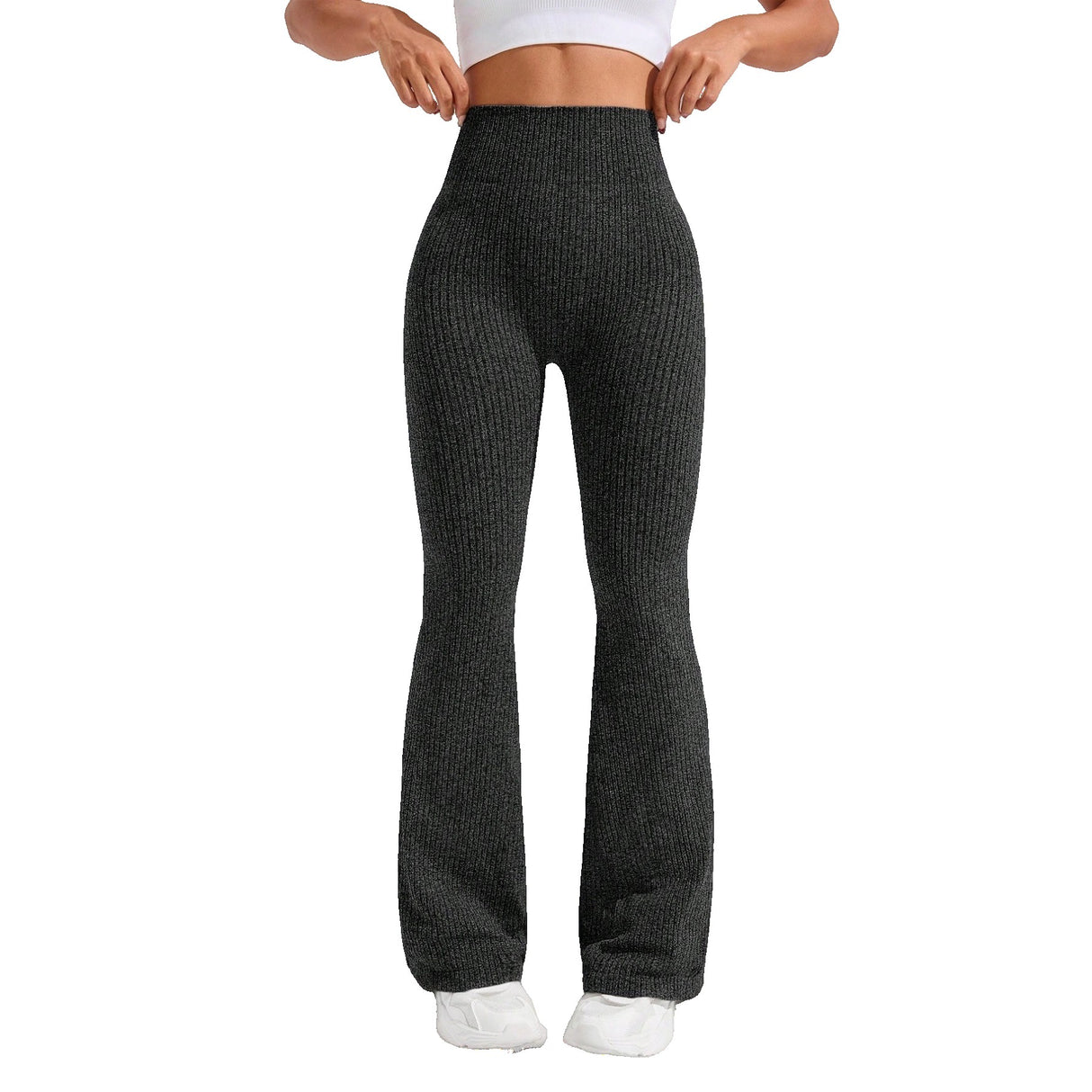 Pantaloni Sport de Dama, Vivimall, pentru Yoga, Talie Inalta, Evazati, Tricotati, Negru, Marime XL - vivimall.ro