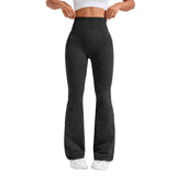 Pantaloni Sport de Dama, Vivimall, pentru Yoga, Talie Inalta, Evazati, Tricotati, Negru, Marime XL - vivimall.ro