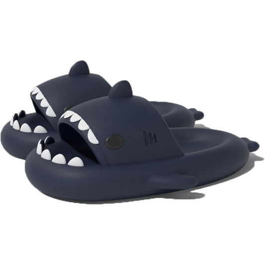 Papuci tip rechin albastru închis din spumă EVA, vedere frontală, mărime 40-41, model unisex