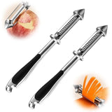 Peeler 2in1 pentru Legume si Fructe, Vivimall, Multifunctional, cu 2 Lame de Curatati si Feliat, Varf Ascutit pentru Gaurit, 18 cm, din Otel Inoxidabil, Argintiu/Negru - vivimall.ro
