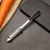 Peeler 2In1 Pentru Legume Si Fructe, Multifunctional, Cu 2 Lame De Curatati Si Feliat, Varf Ascutit Pentru Gaurit, 18 Cm, Din Otel Inoxidabil, Argintiu/Negru - vivimall.ro