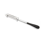 Peeler 2in1 pentru Legume si Fructe, Vivimall, Multifunctional, cu 2 Lame de Curatati si Feliat, Varf Ascutit pentru Gaurit, 18 cm, din Otel Inoxidabil, Argintiu/Negru - vivimall.ro