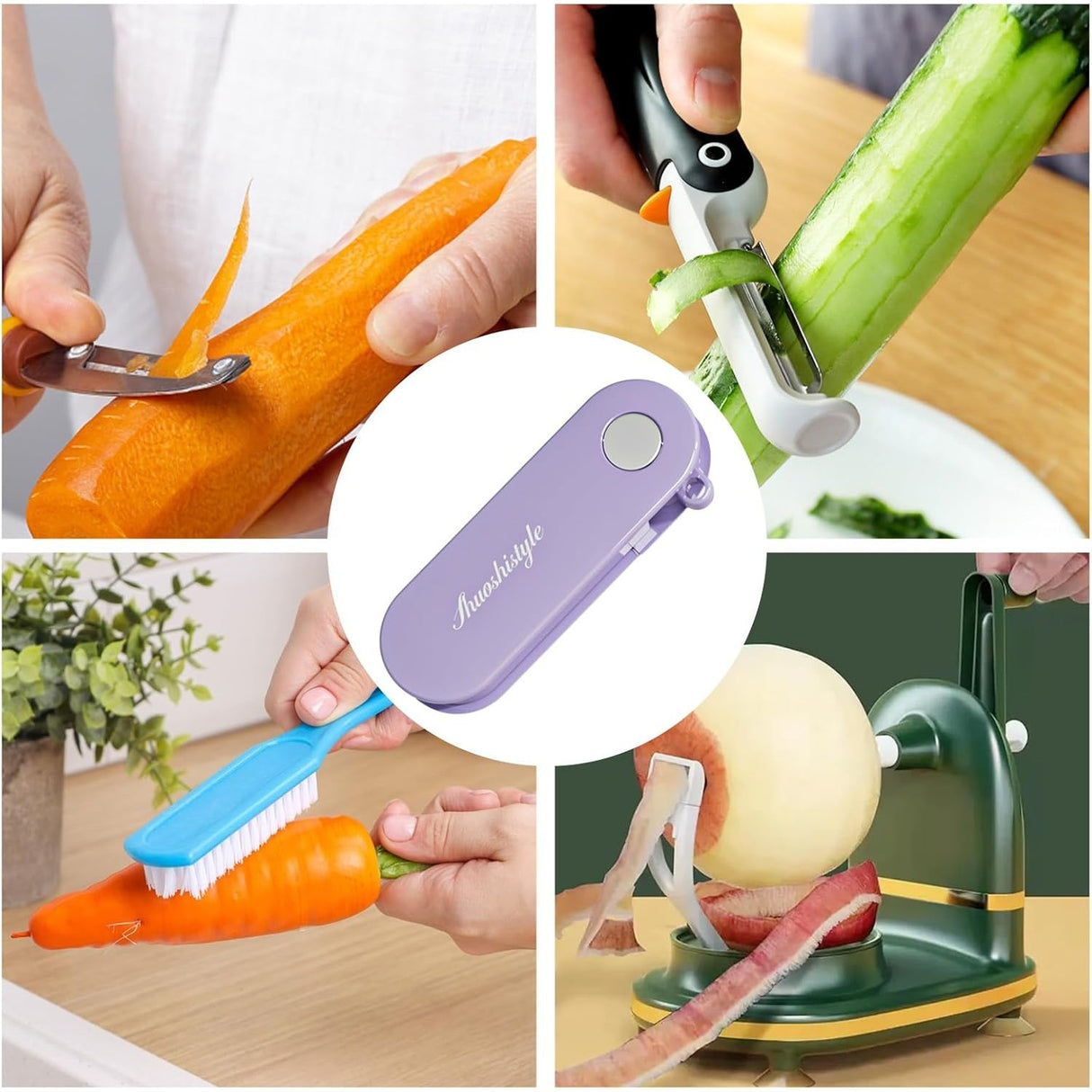 Peeler Pentru Legume Si Fructe, 3.6 X 9.1 Cm, Multifunctional, Curatator Pliabil, Din Abs Si Otel Inoxidabil - vivimall.ro