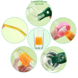 Perie 5 in 1 de Curatat Pahare, Cani, Sticle, Vivimall, cu Maner Lung, Accesorii pentru Spalarea Paielor si Capacelor, Usor de Agatat, 36x7x7cm, Portocaliu-Alb - vivimall.ro