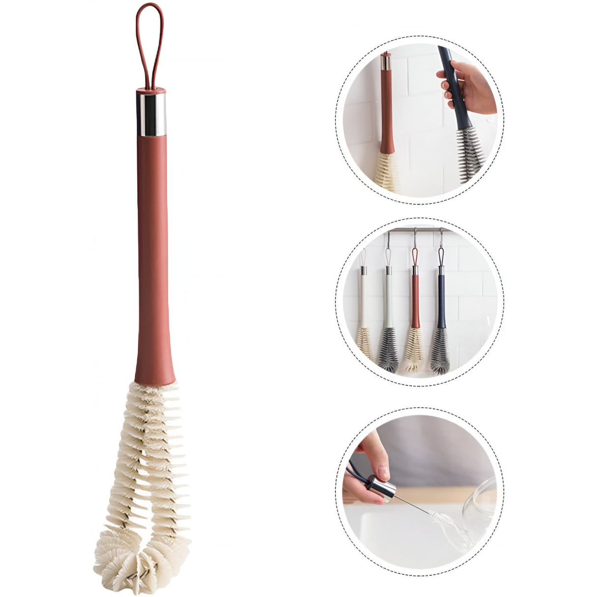 Perie De Curatat Pahare, Sticle, Biberoane, Cu Maner Lung, Uz Casnic, Silicon, Ergonomic, 3.9X5.4X38.5Cm - vivimall.ro