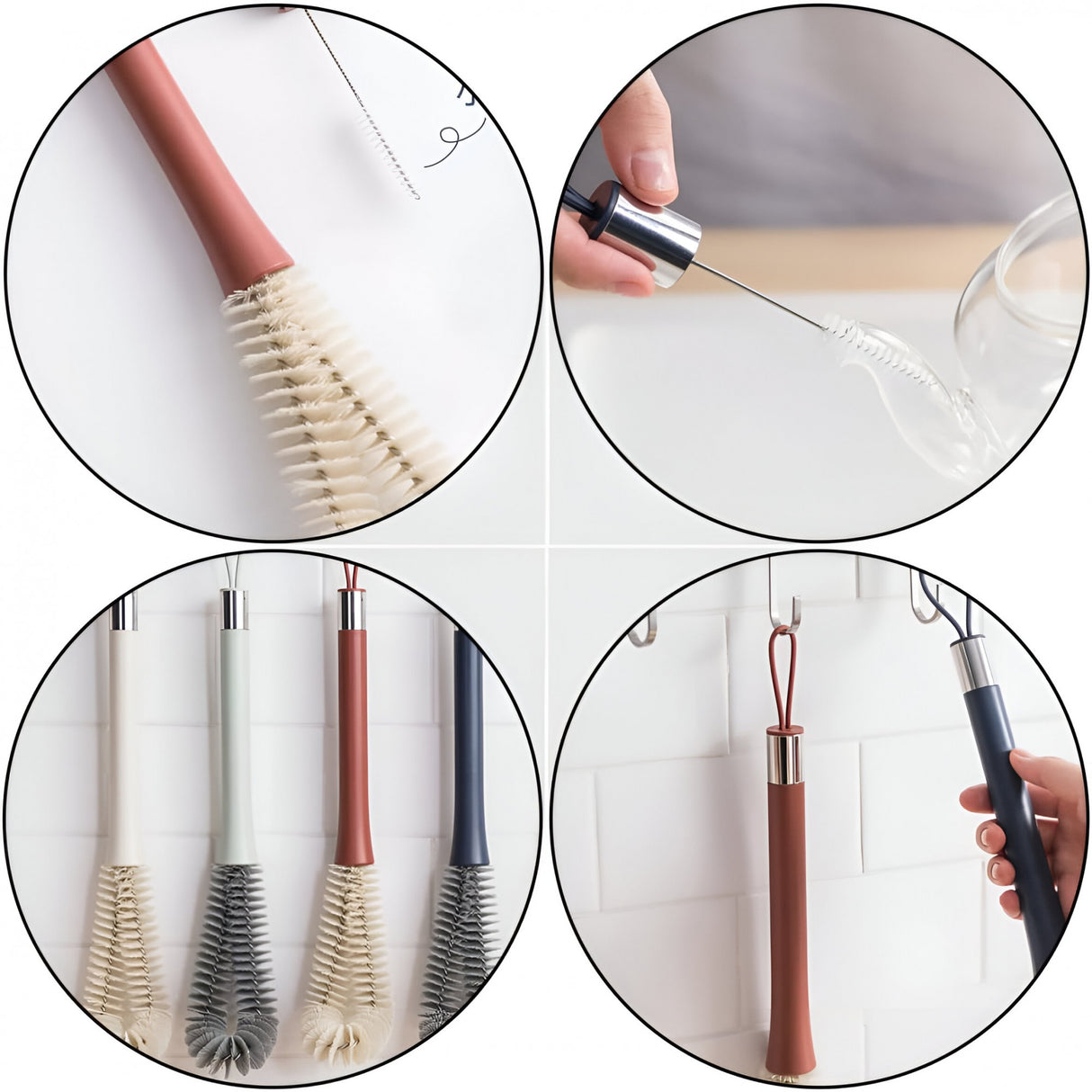 Perie De Curatat Pahare, Sticle, Biberoane, Cu Maner Lung, Uz Casnic, Silicon, Ergonomic, 3.9X5.4X38.5Cm - vivimall.ro