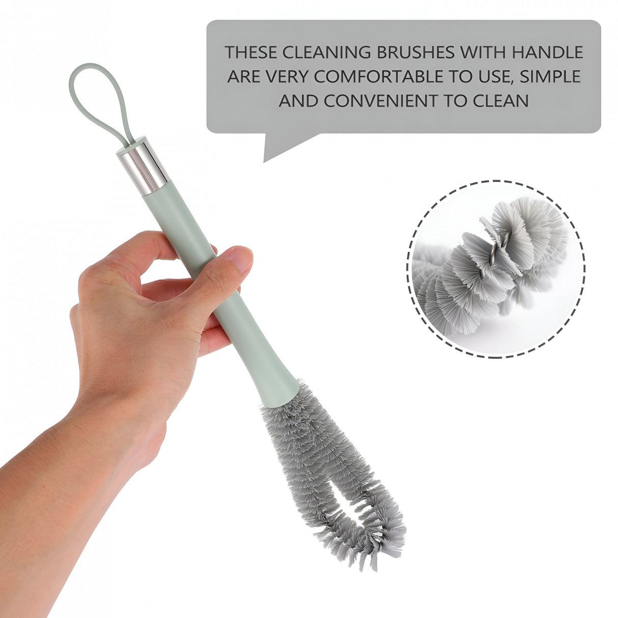 Perie De Curatat Pahare, Sticle, Biberoane, Cu Maner Lung, Uz Casnic, Silicon, Ergonomic, 3.9X5.4X38.5Cm - vivimall.ro