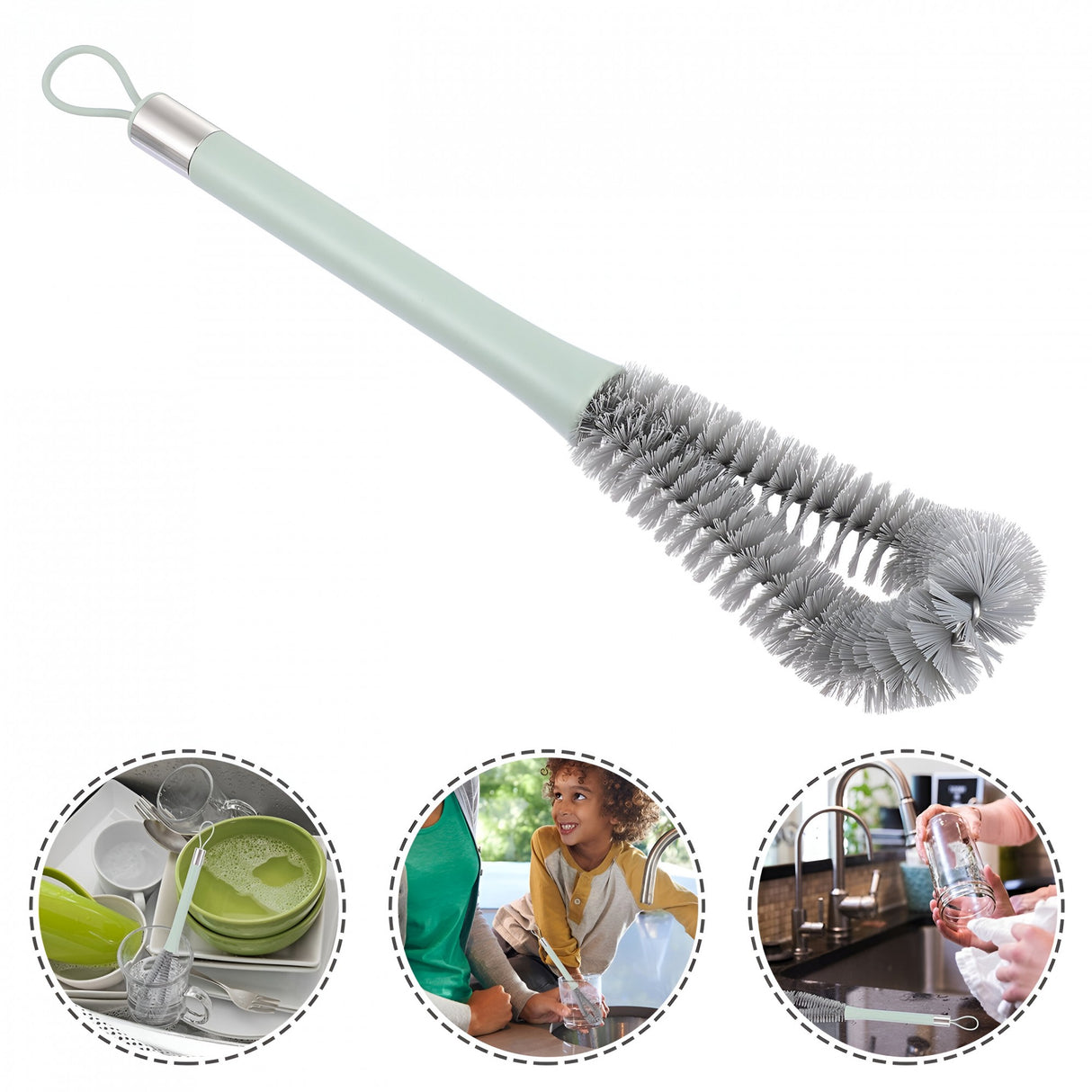 Perie De Curatat Pahare, Sticle, Biberoane, Cu Maner Lung, Uz Casnic, Silicon, Ergonomic, 3.9X5.4X38.5Cm - vivimall.ro
