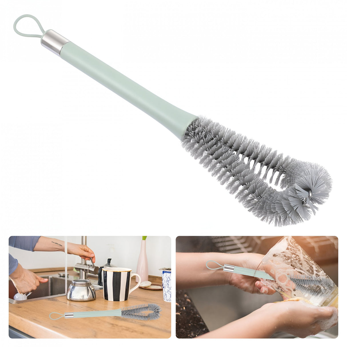 Perie De Curatat Pahare, Sticle, Biberoane, Cu Maner Lung, Uz Casnic, Silicon, Ergonomic, 3.9X5.4X38.5Cm - vivimall.ro